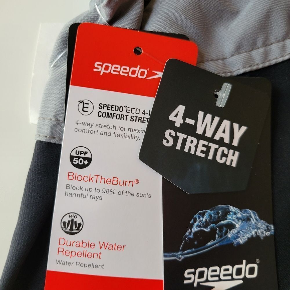 $50 NEW SPEEDO MARINA GRAY BLACK STRETCH FLEX VOLLEY SHORTS w/ liner L large NWT - Picture 12 of 15